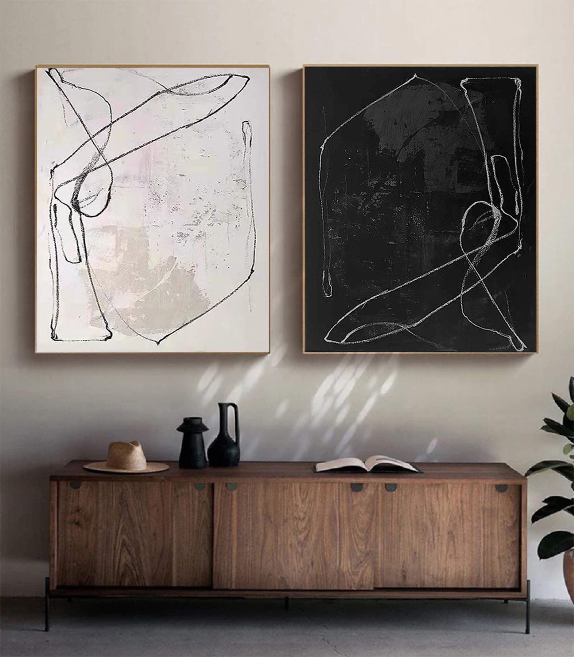 Black & White Abstract Painting SET OF 2 #AVG 00902