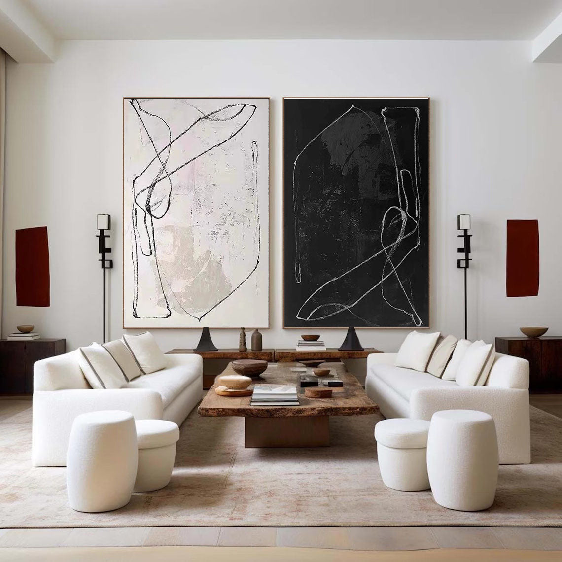 Black & White Abstract Painting SET OF 2 #AVG 00902