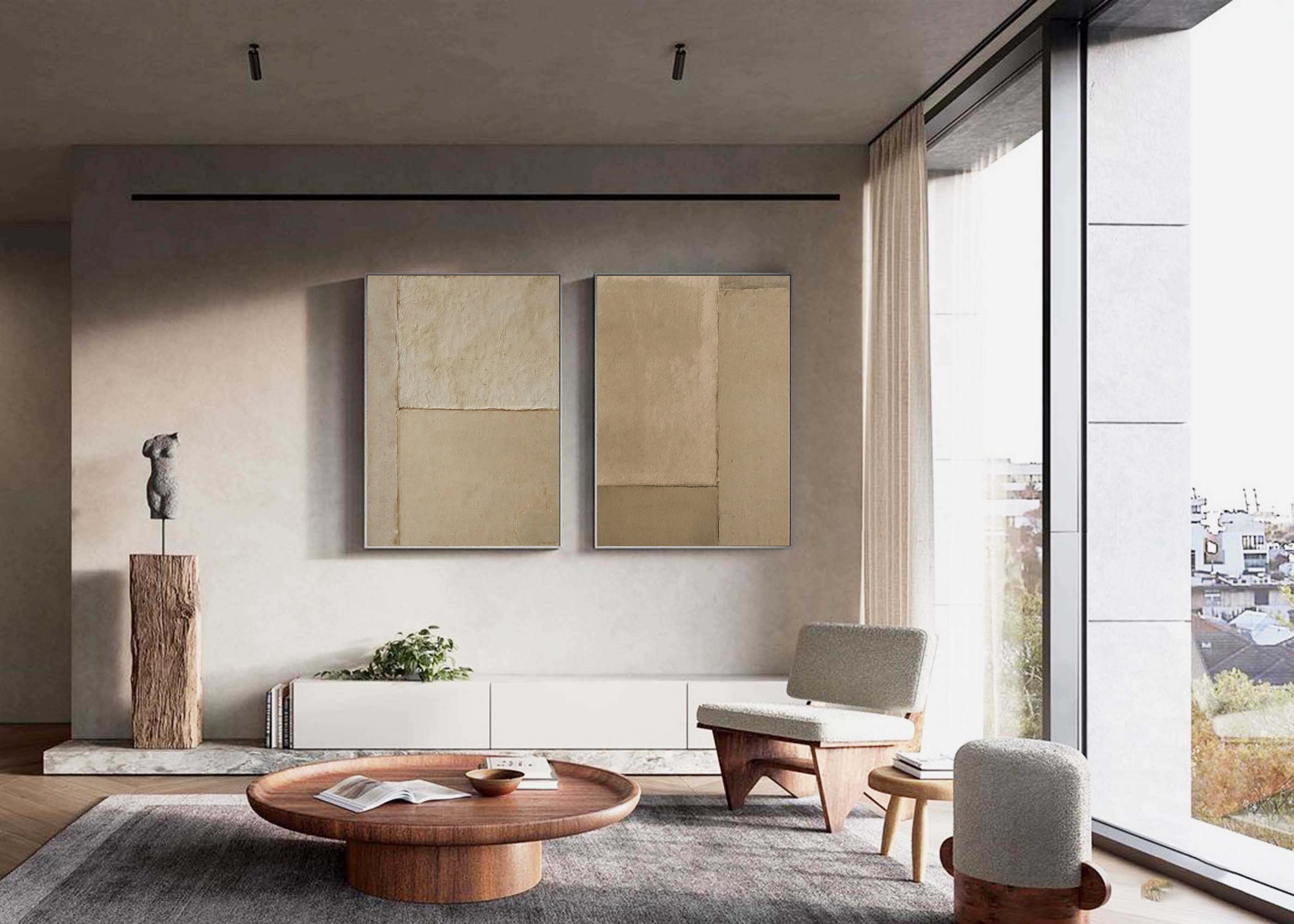 Beige & Brown Abstract Painting SET OF 2 #AVG 00602