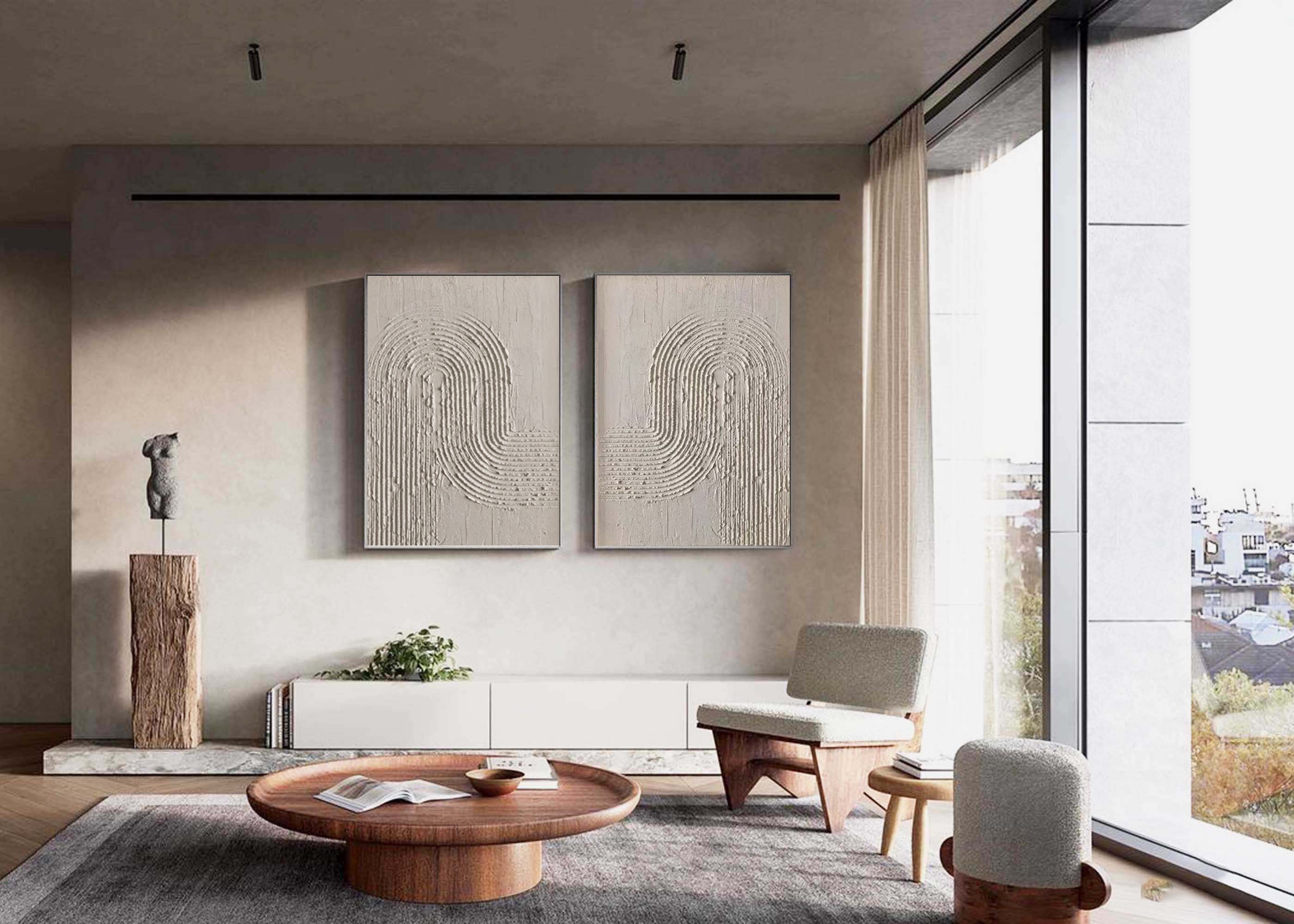 Beige & Brown Abstract Painting SET OF 2 #AVG 01102