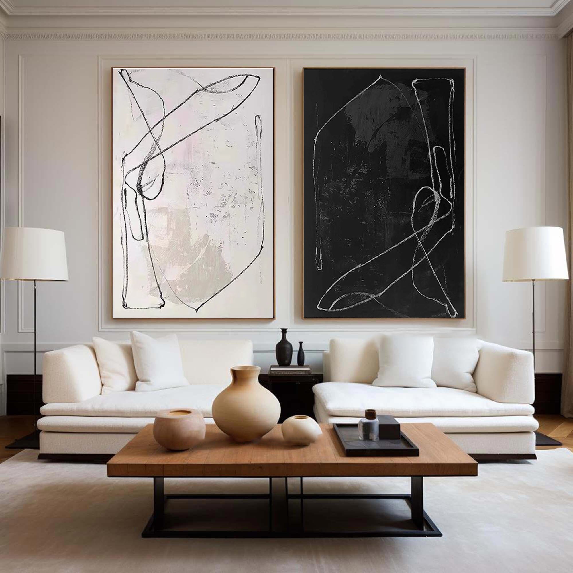 Black & White Abstract Painting SET OF 2 #AVG 00902