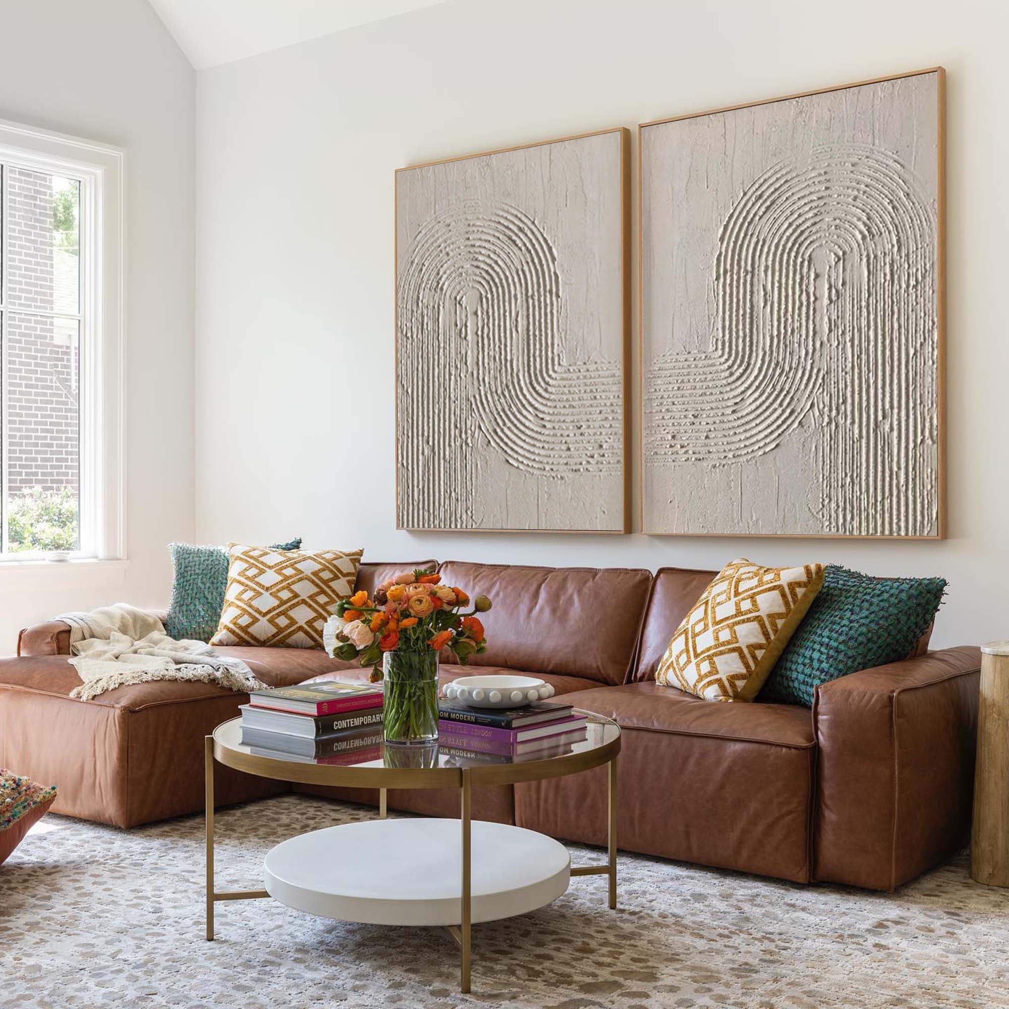 Beige & Brown Abstract Painting SET OF 2 #AVG 01102