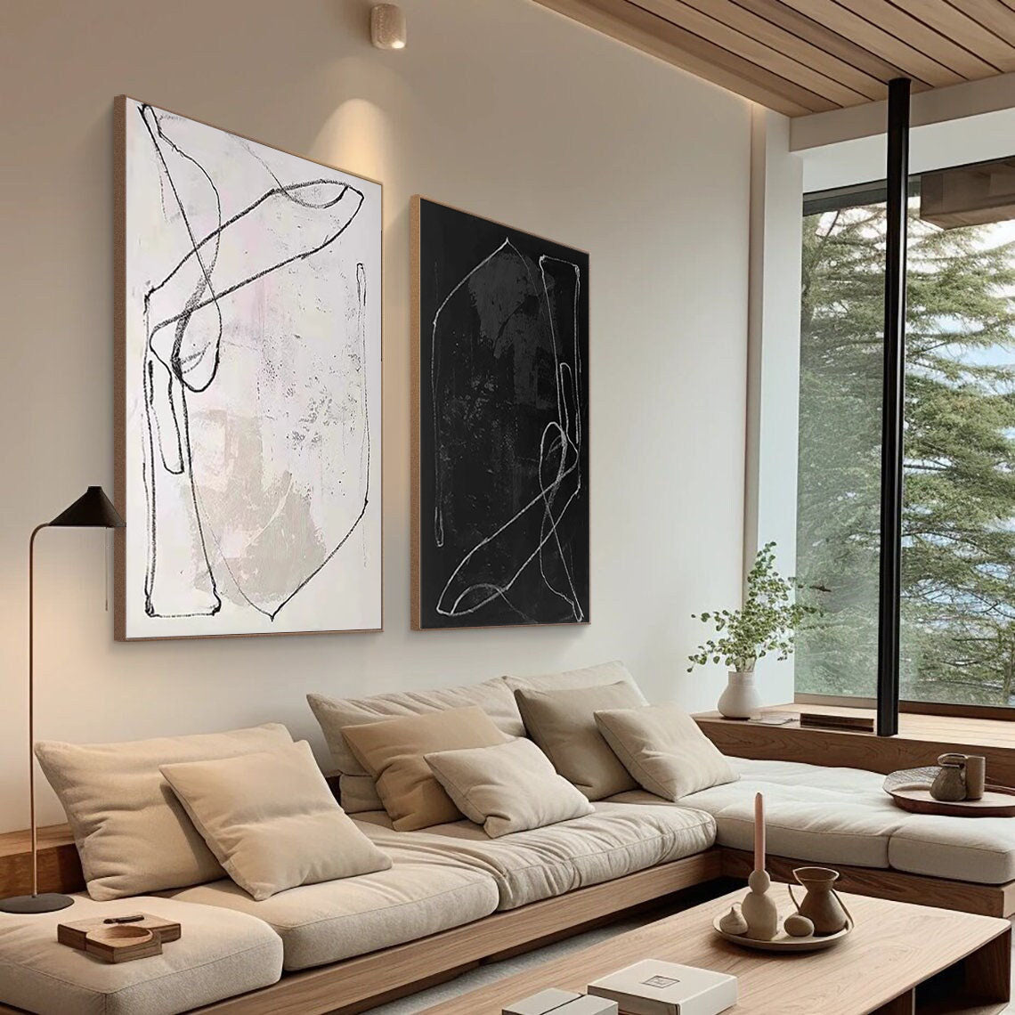 Black & White Abstract Painting SET OF 2 #AVG 00902