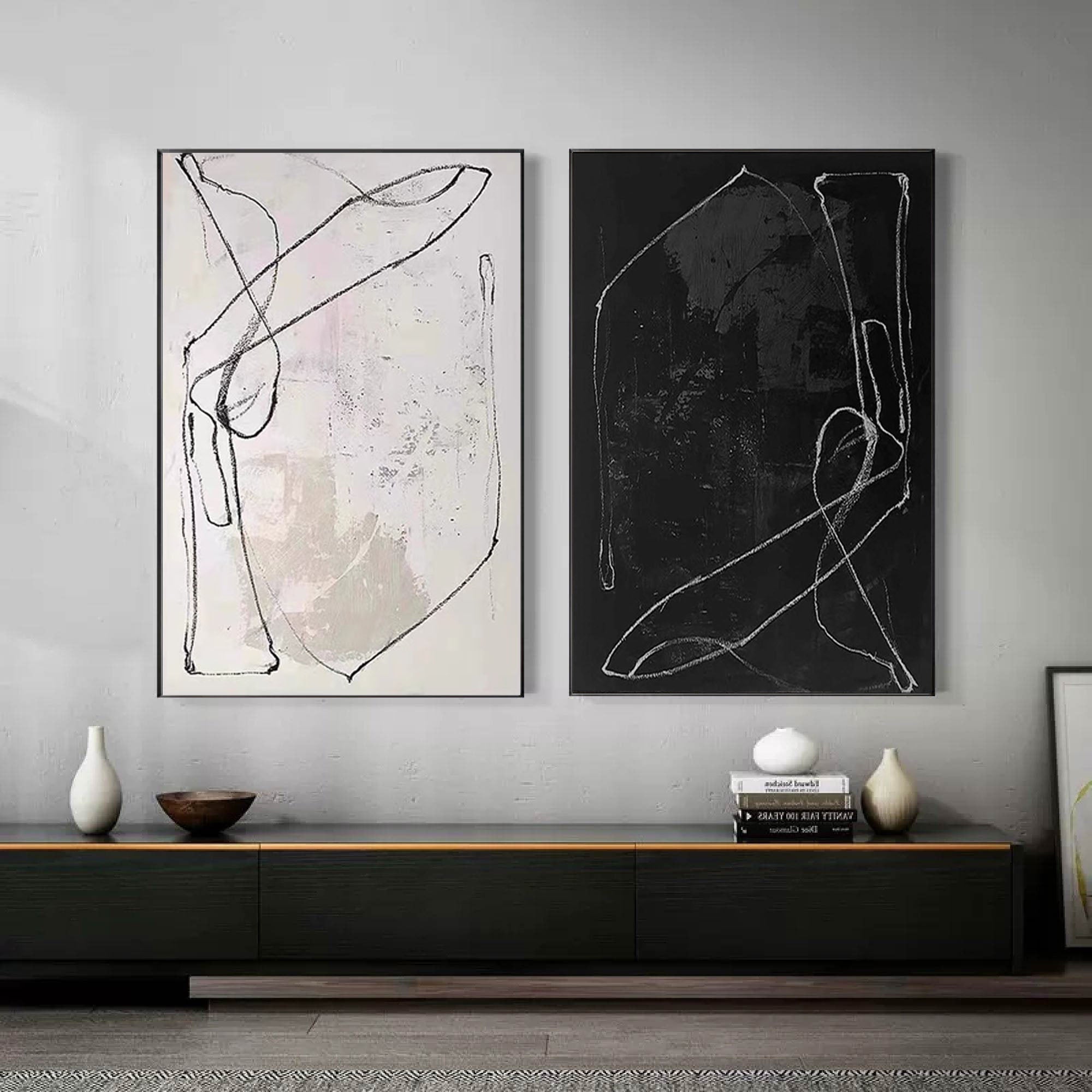 Black & White Abstract Painting SET OF 2 #AVG 00902