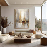 Grey And Beige Abstract Painting Gold Foil Texture Painting#AVG 00203