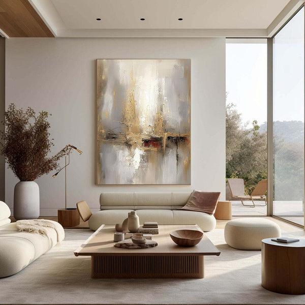 Grey And Beige Abstract Painting Gold Foil Texture Painting#AVG 00203