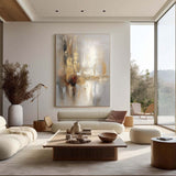 Grey And Beige Abstract Painting Gold Foil Texture Painting#AVG 00304