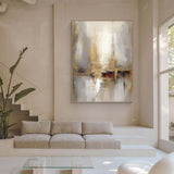 Grey And Beige Abstract Painting Gold Foil Texture Painting#AVG 00203