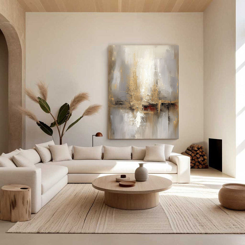 Grey And Beige Abstract Painting Gold Foil Texture Painting#AVG 00203