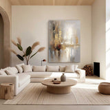 Grey And Beige Abstract Painting Gold Foil Texture Painting#AVG 00304