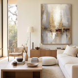 Grey And Beige Abstract Painting Gold Foil Texture Painting#AVG 00203