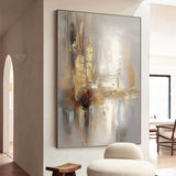 Grey And Beige Abstract Painting Gold Foil Texture Painting#AVG 00304