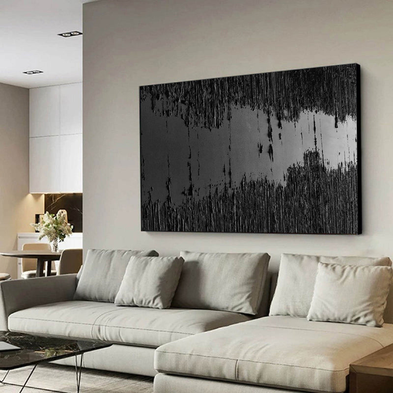 Black Minimalist- Large Modern Black Textured Canvas Art