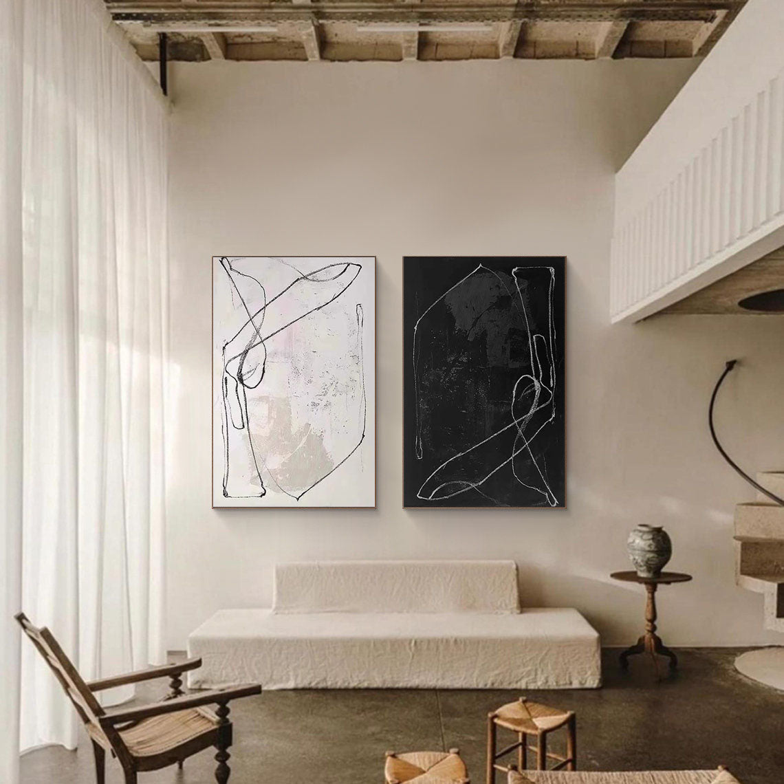 Black & White Abstract  Painting  SET OF 2 #AVG 00902