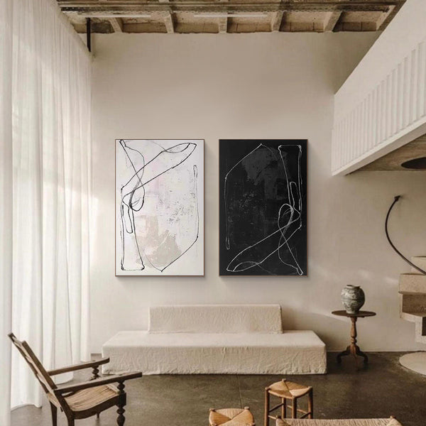 Black & White Abstract  Painting  SET OF 2 #AVG 00902