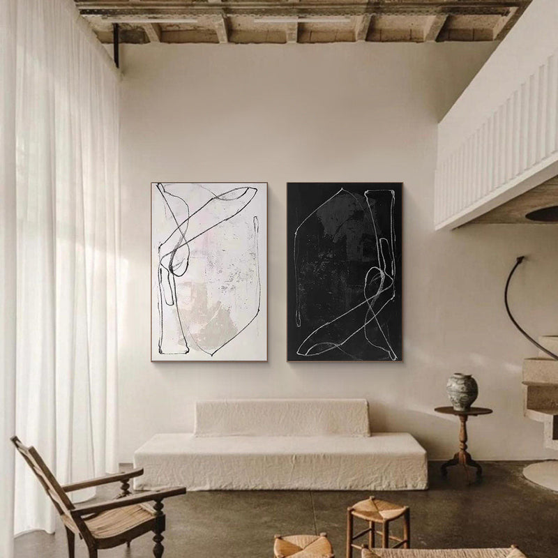 Black & White Abstract  Painting  SET OF 2 #AVG 00902