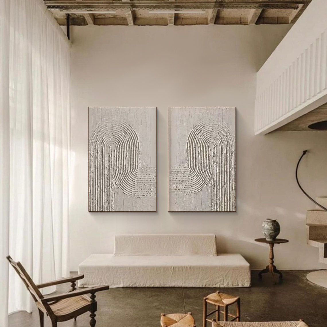 Beige & Brown Abstract Painting SET OF 2 #AVG 01102