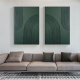 Dark Green Textured Abstract Canvas Art - Set of 2