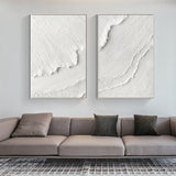 White Plaster 3D Textured Minimalist Abstract Art on Canvas SET OF 2