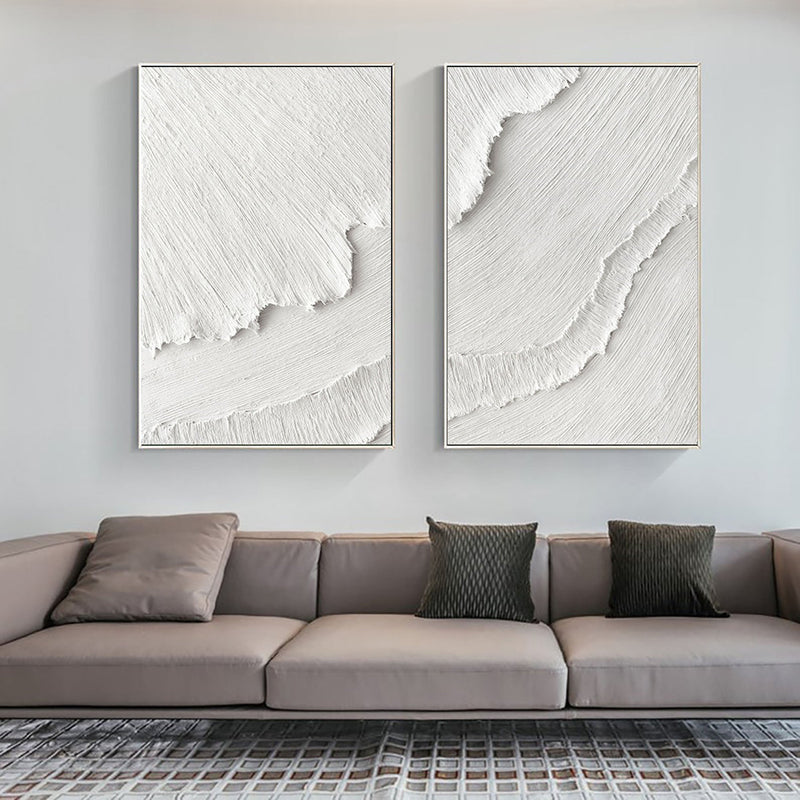 White Plaster 3D Textured Minimalist Abstract Art on Canvas SET OF 2