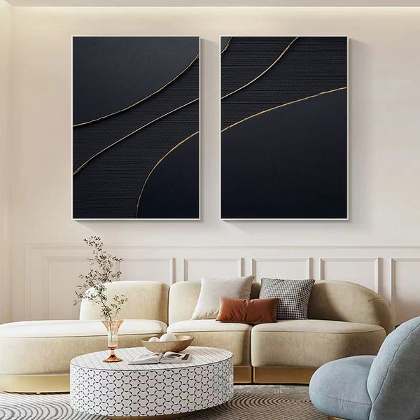 Midnight Elegance Abstract Painting SET OF 2