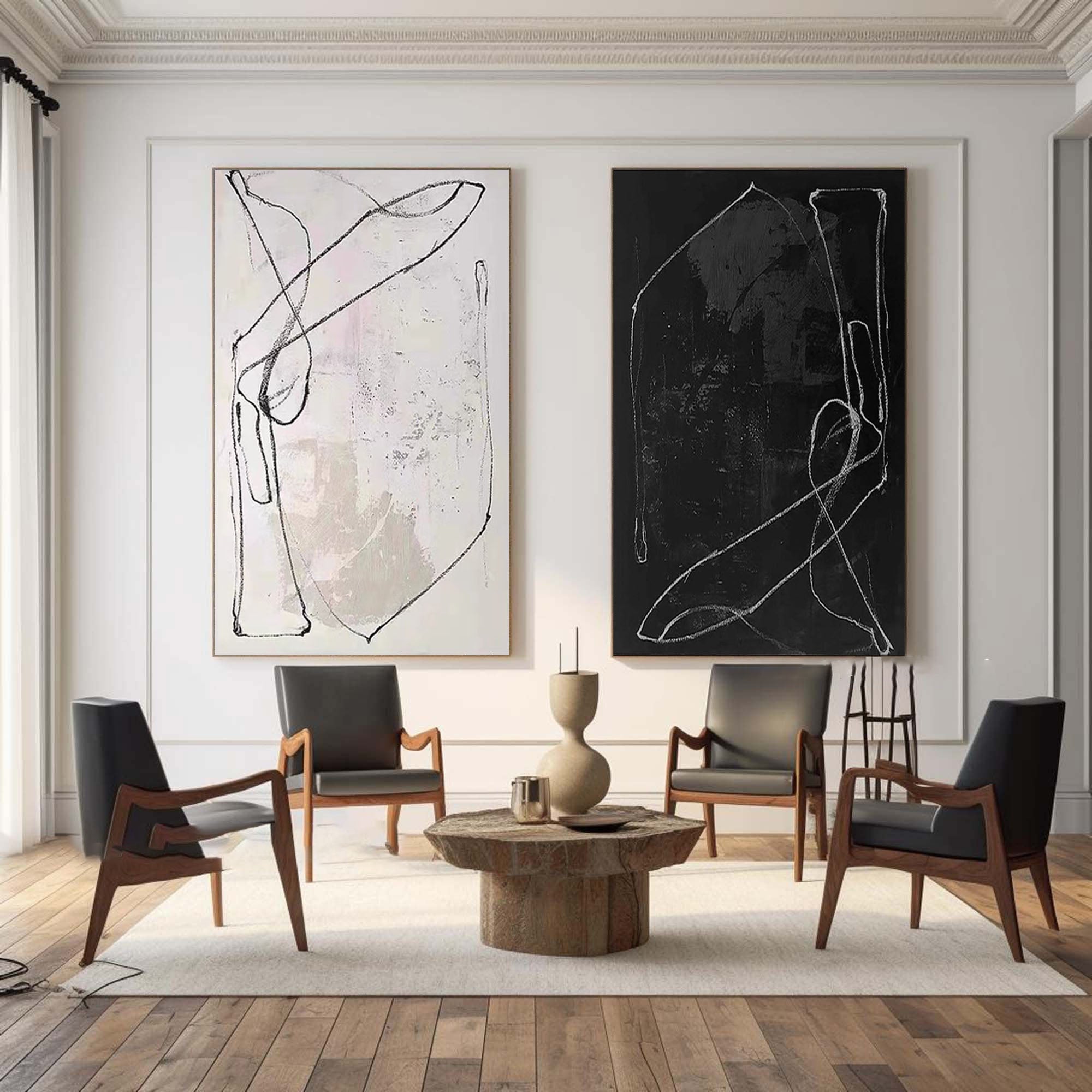 Black & White Abstract  Painting  SET OF 2 #AVG 00902