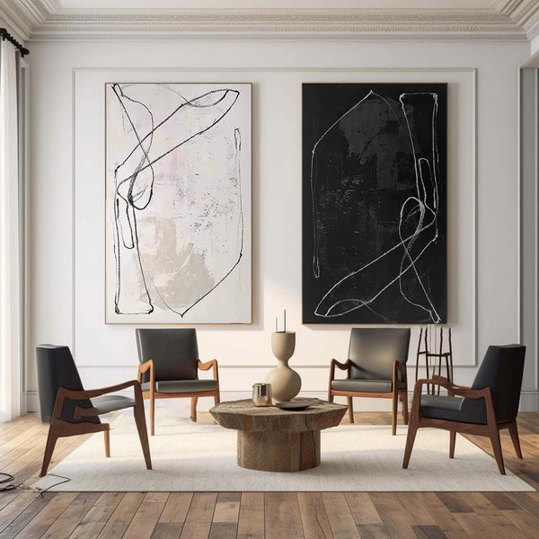 Black & White Abstract  Painting  SET OF 2 #AVG 00902