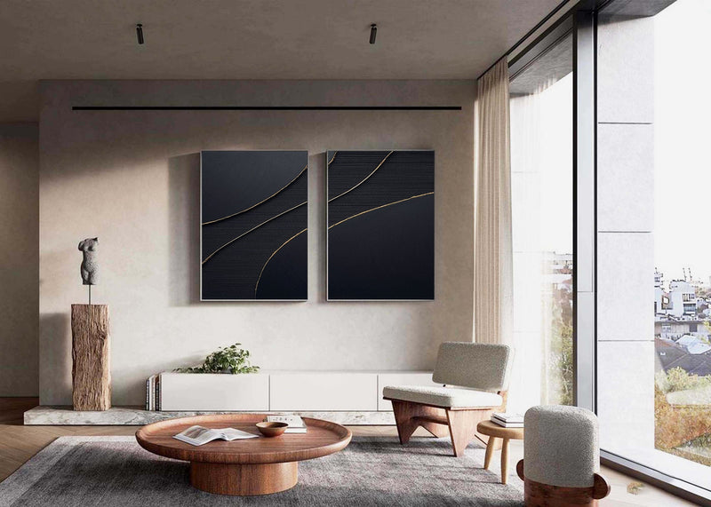 Midnight Elegance Abstract Painting SET OF 2