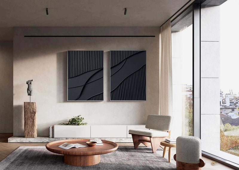Shadow Waves Abstract Painting SET OF 2