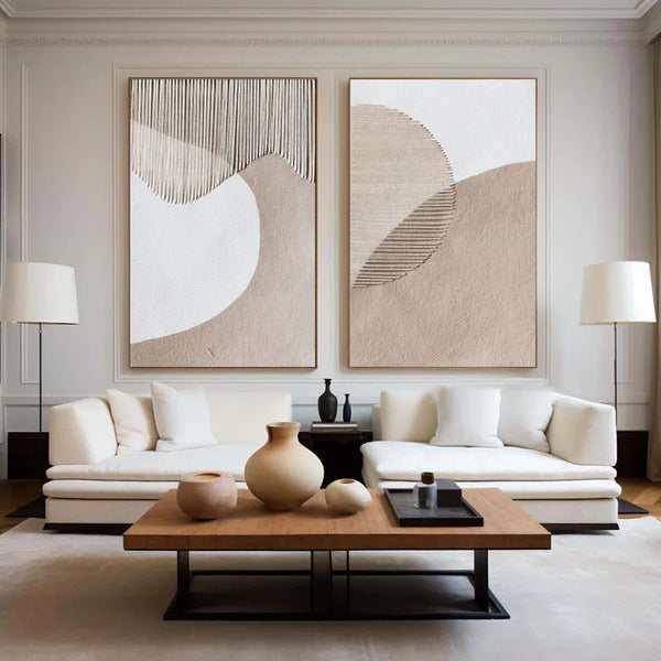 Beige & Brown Abstract Painting SET OF 2 #art2643