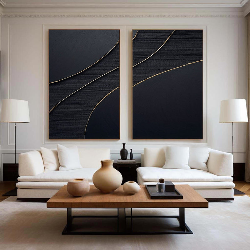 Midnight Elegance Abstract Painting SET OF 2