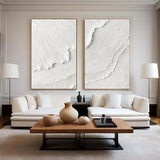 White Plaster 3D Textured Minimalist Abstract Art on Canvas SET OF 2