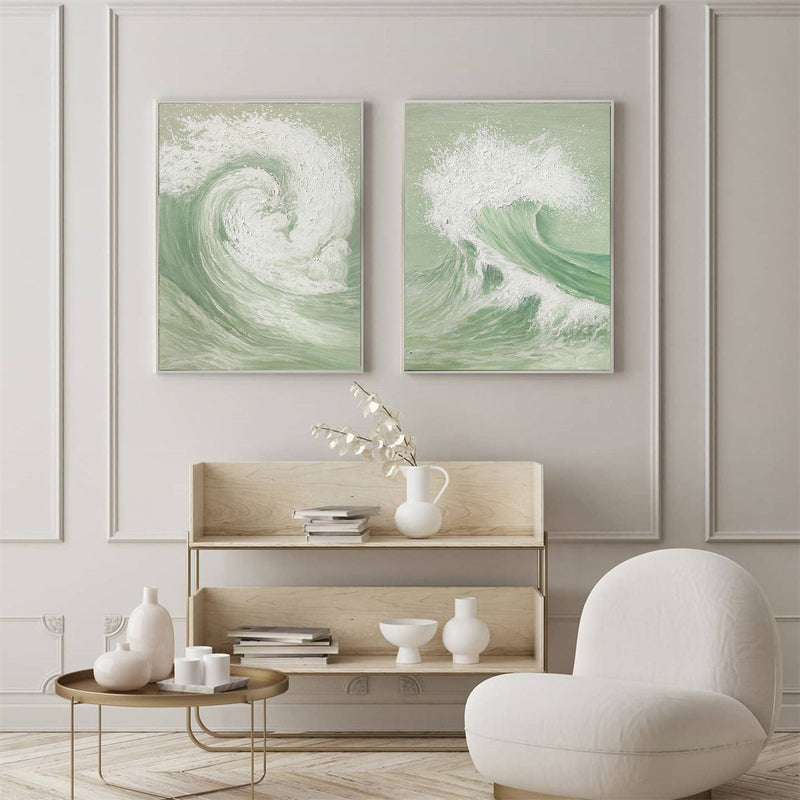 Green & White Abstract  Painting SET OF 2 #AVG 034