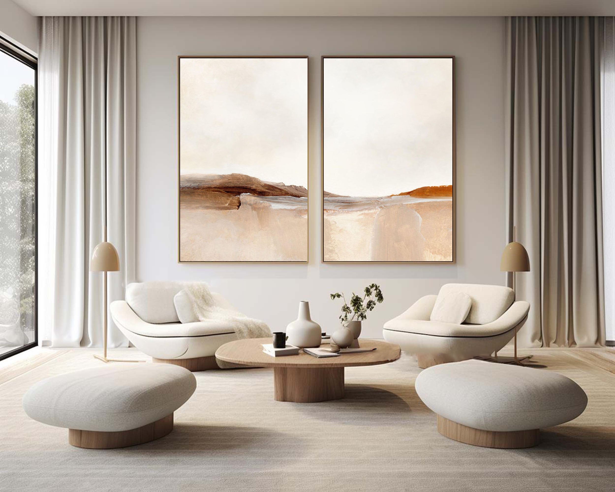 Beige & Brown Abstract Painting SET OF 2 #AVG 036