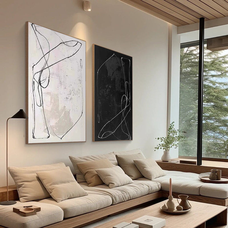 Black & White Abstract  Painting  SET OF 2 #AVG 00902