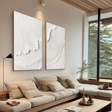 White Plaster 3D Textured Minimalist Abstract Art on Canvas SET OF 2