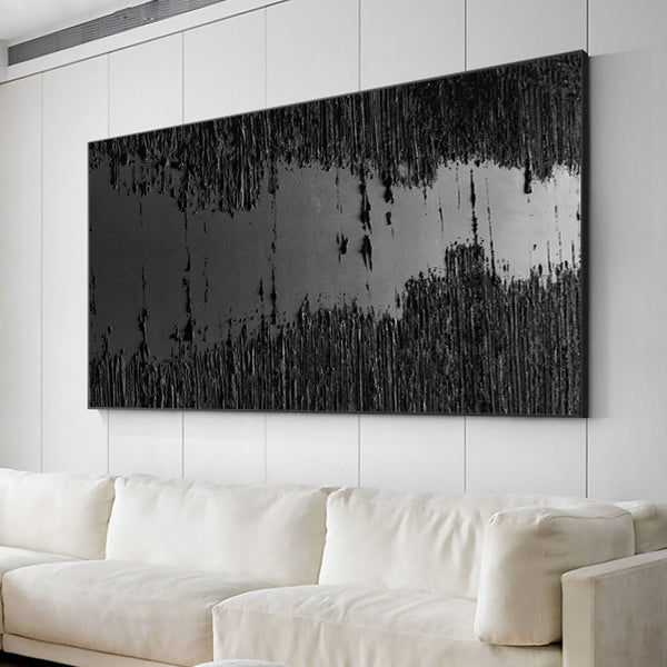 Black Minimalist- Large Modern Black Textured Canvas Art