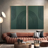 Dark Green Textured Abstract Canvas Art - Set of 2