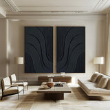 Black Minimalist Abstract Canvas Art Set of 2