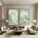 Green & White Abstract  Painting SET OF 2 #AVG 034