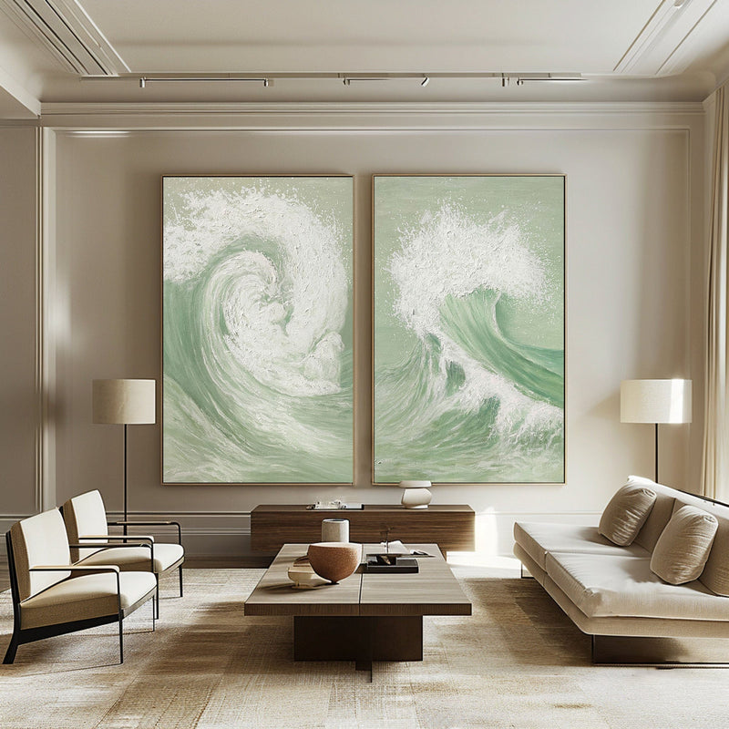 Green & White Abstract  Painting SET OF 2 #AVG 034