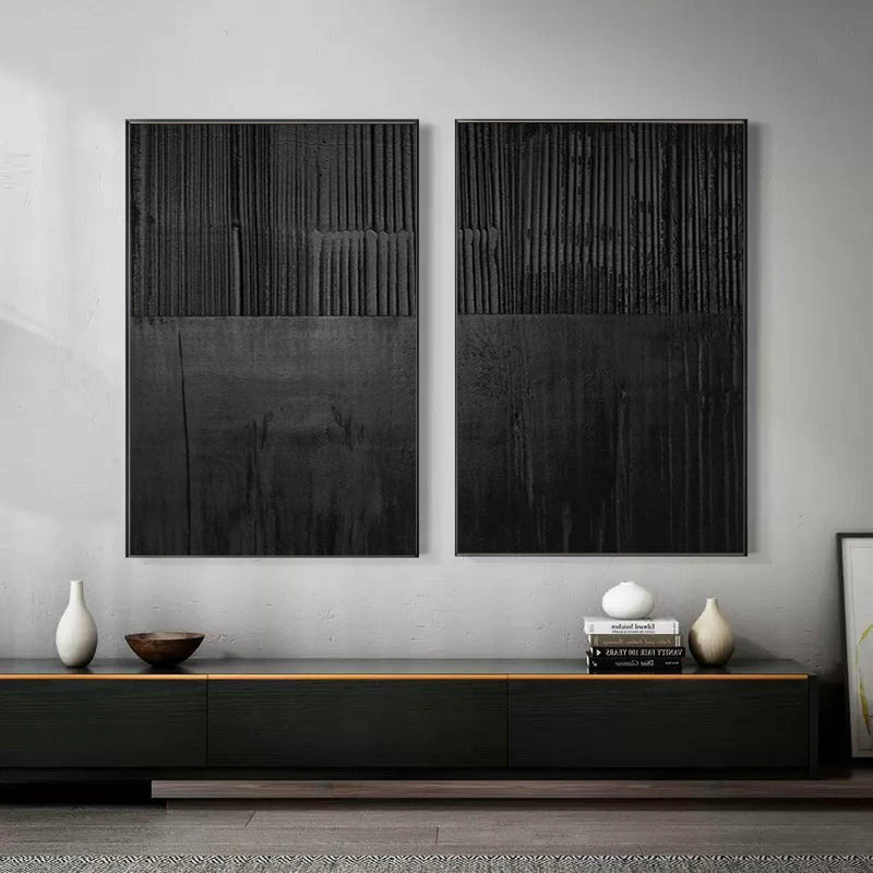 Black Minimalist Abstract Painting Set of 2