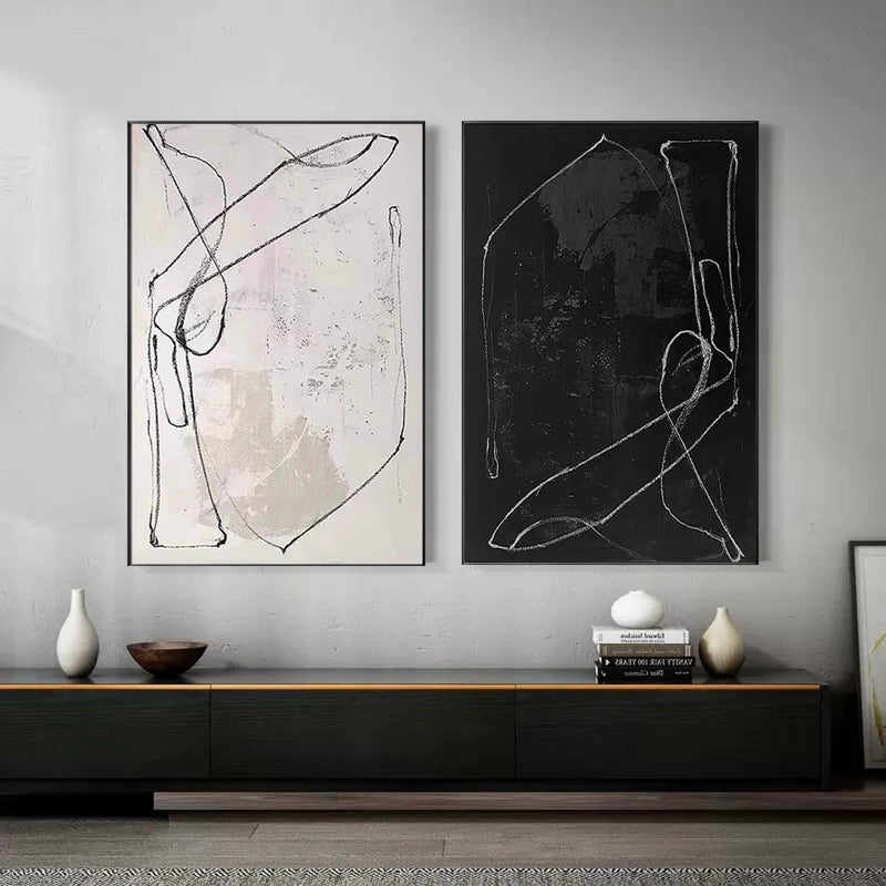 Black & White Abstract  Painting  SET OF 2 #AVG 00902
