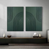 Dark Green Textured Abstract Canvas Art - Set of 2