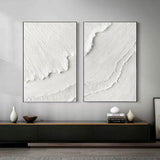 White Plaster 3D Textured Minimalist Abstract Art on Canvas SET OF 2