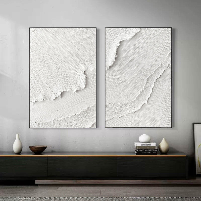 White Plaster 3D Textured Minimalist Abstract Art on Canvas SET OF 2