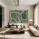 Green & White Abstract  Painting SET OF 2 #AVG 032