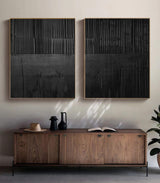 Black Minimalist Abstract Painting Set of 2