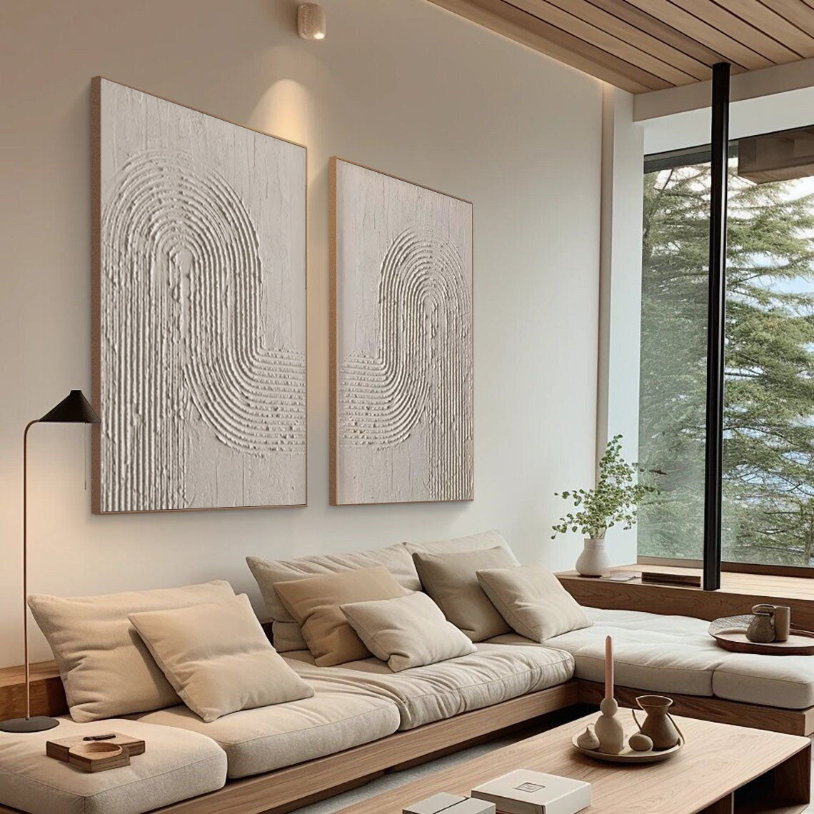 Beige & Brown Abstract Painting SET OF 2 #AVG 01102