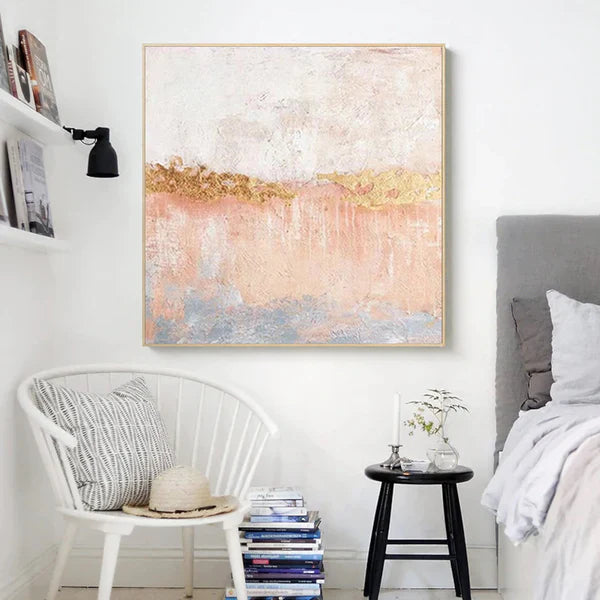 Abstract Pink and Gold Textured Canvas Painting